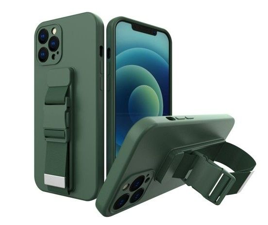 Tagakaaned iLike Samsung Galaxy A22 5G Rope case gel TPU airbag case cover with lanyard Dark Green