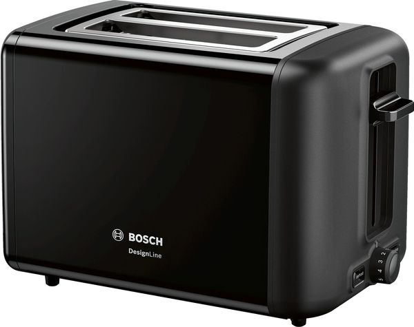 Toster Bosch  DesignLine Toaster TAT3P423 Power 970 W, Number of slots 2, Housing material Stainless steel, Black