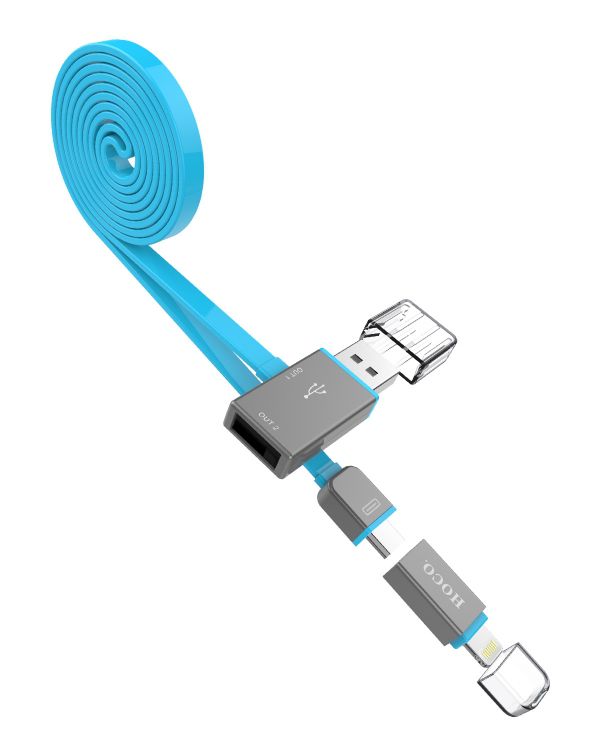 Кабель Hoco  UPL03 Share line apple + micro usb blue