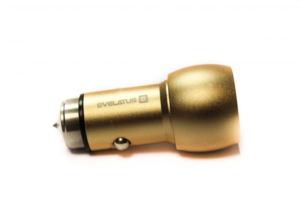 Auto charger Evelatus - Car Charger ECC01 GOLD 2USB port 3.1A with stainless steel escape tool Gold