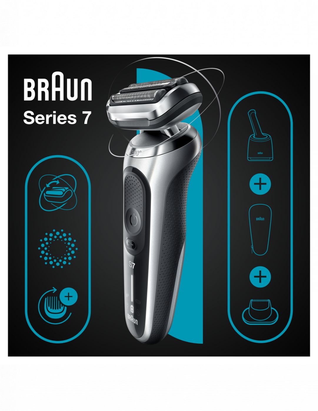 Razor Braun  Shaver 71-S7200cc	 Operating time (max) 50 min, Wet & Dry, Silver/Black