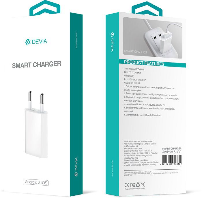 Адаптер Devia Universal Smart Charger （EU,10.5W) Black