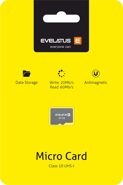 Карты памяти Evelatus  Micro Card SD 64GB 3.0 EMC01  W:20mb/s; R:60mb/s
