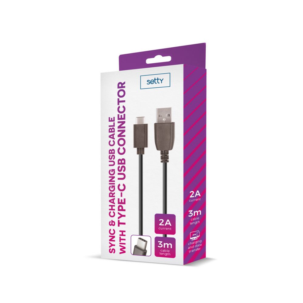 Cable Setty Universal USB Cable 3m 2A type-C Black