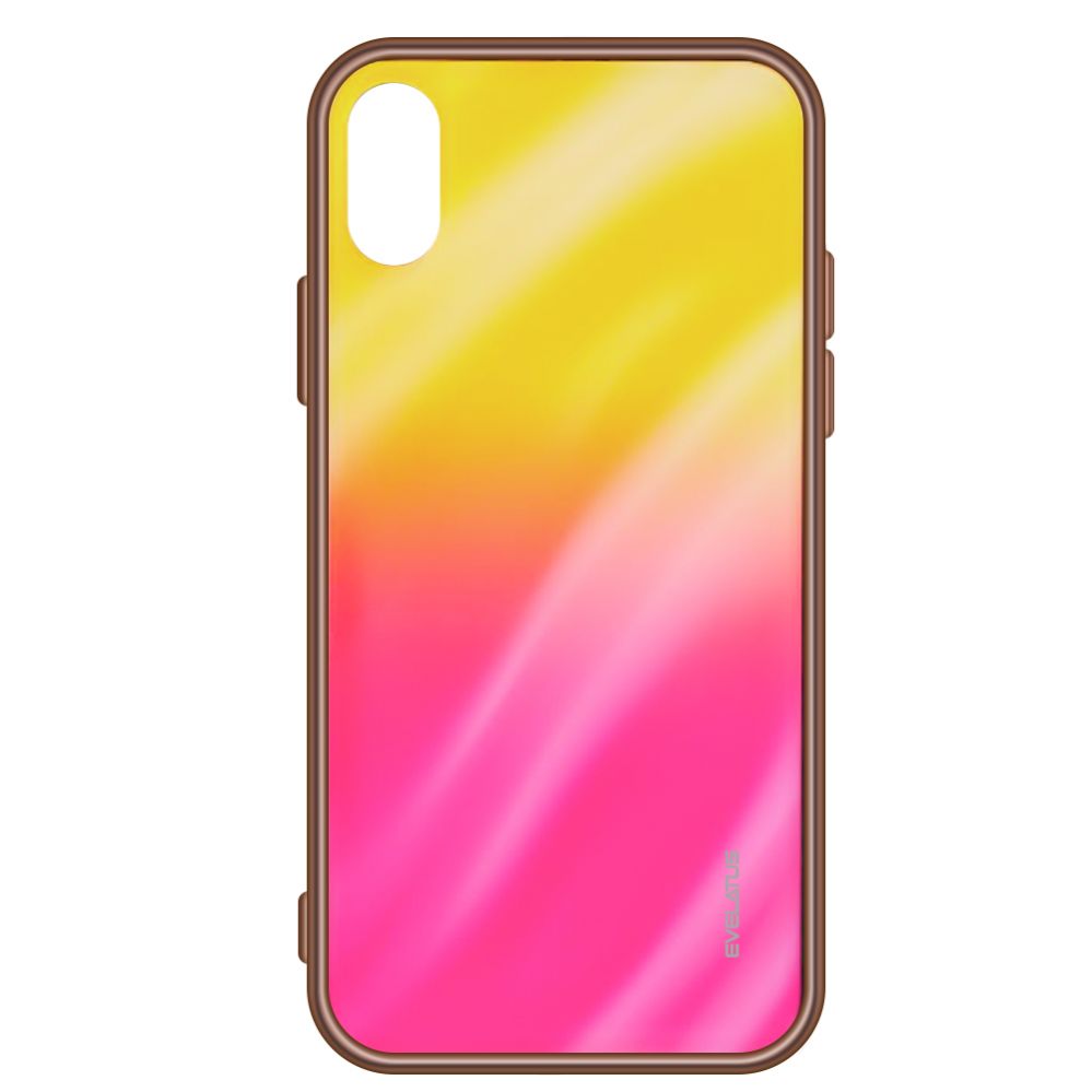 Back panel cover Evelatus Samsung A10 Water Ripple Full Color Electroplating Tempered Glass Gradient Yellow-Pink