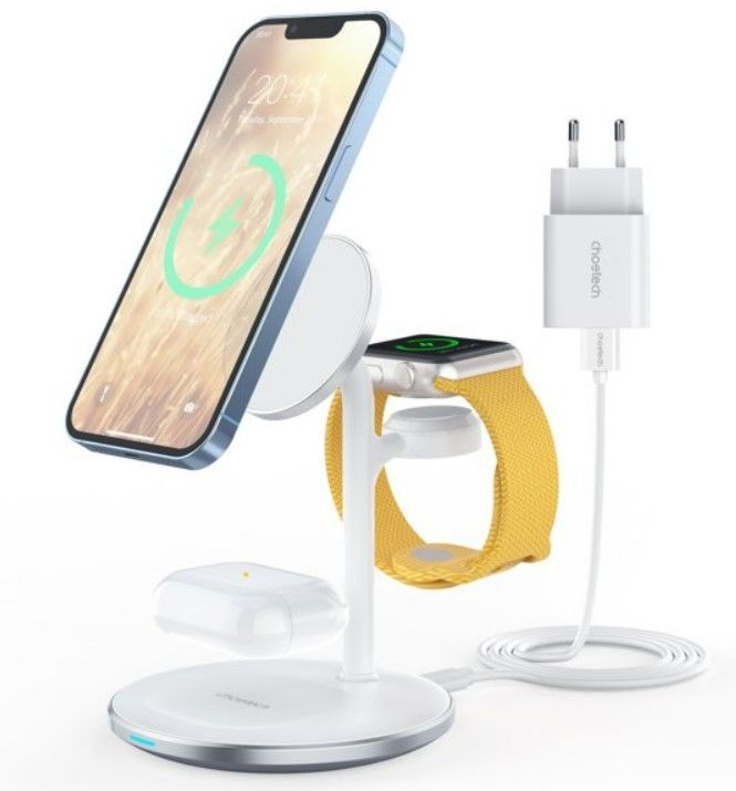 Juhtmeta laadija Choetech  T585-F 3in1 inductive charging station iPhone, AirPods Pro, Apple Watch with Adapter White