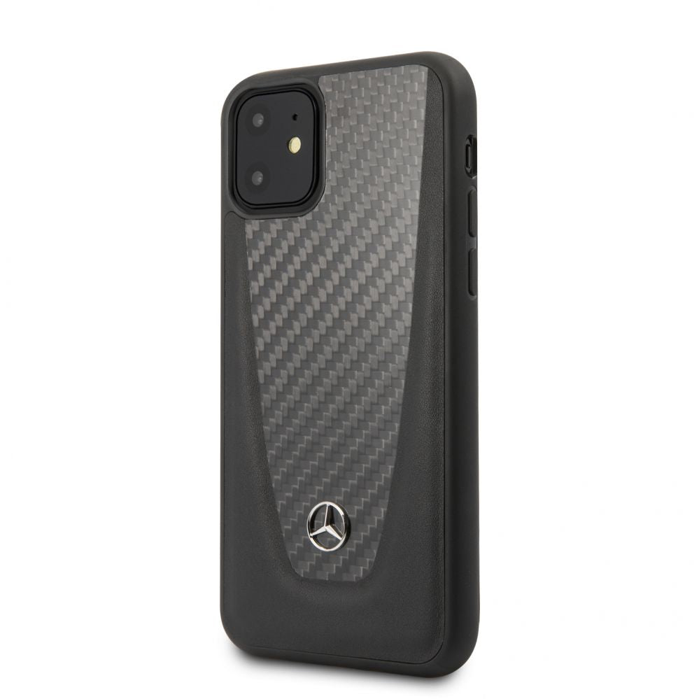Чехол на заднюю панель Mercedes-Benz Apple iPhone 11 Hard Case Leather Carbon Fiber Black