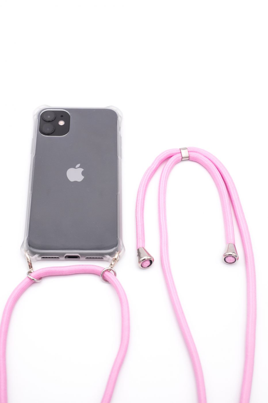 Tagakaaned Evelatus Apple iPhone 11 Silicone Transparent with Necklace TPU Strap Transparent Pink