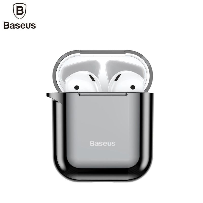 Tagakaaned Baseus  Metallic Shining Ultra-thin Silicone Protector Case with Hook for Airpods 1 / 2 Black