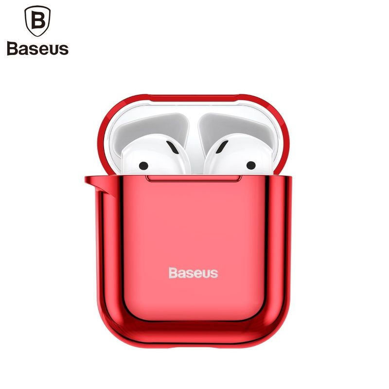 Back panel cover Baseus  Metallic Shining Ultra-thin Silicone Protector Case with Hook for Airpods 1 / 2 Red