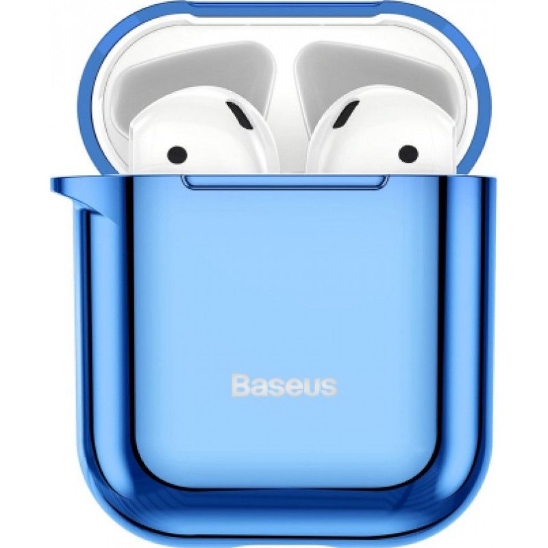 Tagakaaned Baseus  Metallic Shining Ultra-thin Silicone Protector Case with Hook for AirPods 1/2 Blue