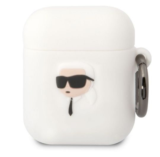 Korpus kõrvaklappidele Karl Lagerfeld Apple Airpods 1/2 3D Logo NFT Karl Head Silicone Case White