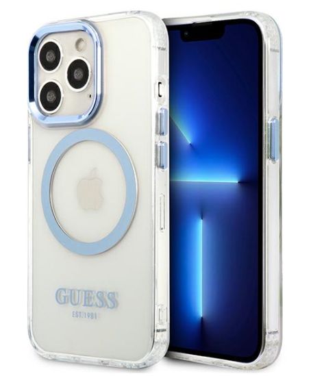 Чехол на заднюю панель Guess Apple iPhone 13 Pro Max 6.7 hard case Metal Outline Magsafe Transparent Blue