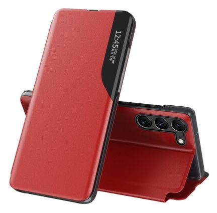 Kaaned - kaaned Eco Samsung Galaxy S23+ with a flip stand Leather View Case Red