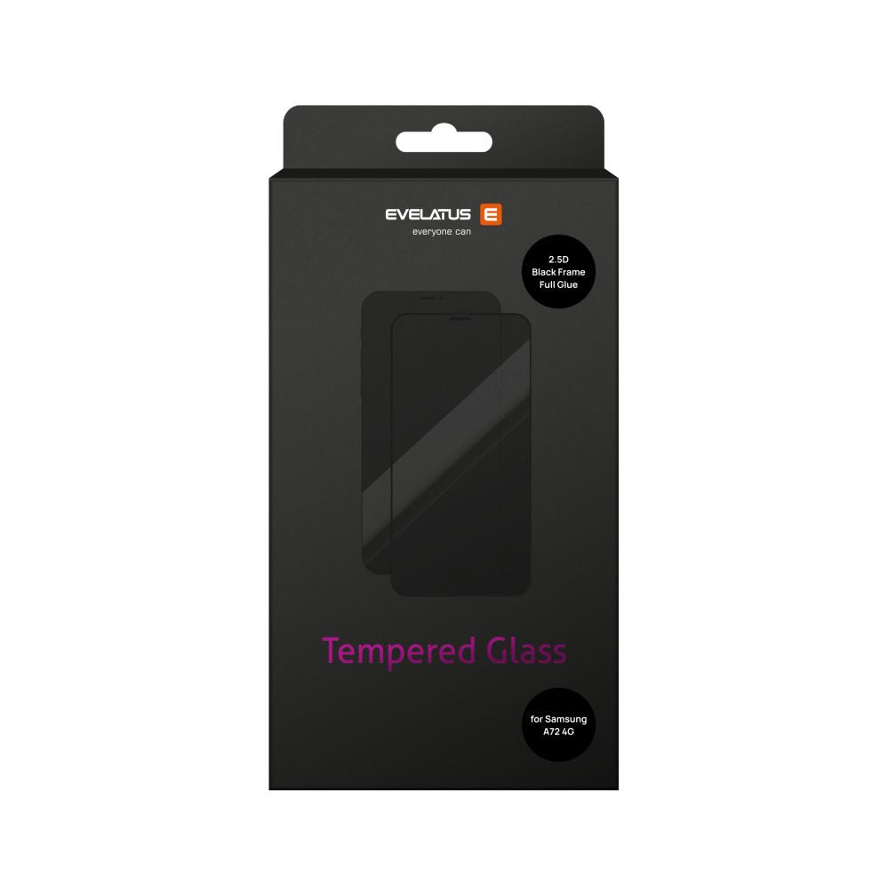 Protective glass Evelatus Samsung Galaxy A72 4G 2.5D Full Cover Japan Glue Glass Anti-Static