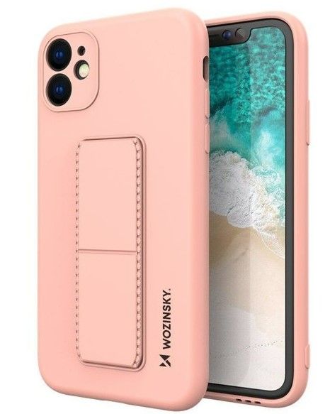 Tagakaaned Wozinsky Apple iPhone 12 Kickstand Case silicone case with stand Pink