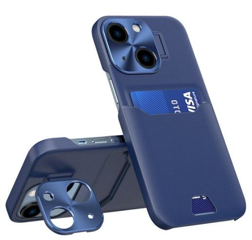 Tagakaaned iLike Apple iPhone 14 Leather Stand Case card wallet with stand Blue