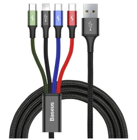 Кабель Baseus  cable USB 4in1 Lightning / 2x USB Type C / micro USB cable in nylon braid 3.5A 1.2m black (CA1T4-B01) Black