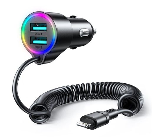 Autolaadijad Joyroom  3-in-1 fast car charger with Lightning cable 1.5m 17W Black