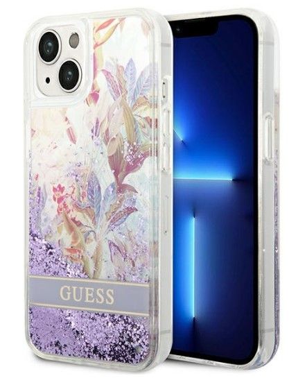 Tagakaaned Guess Apple iPhone 14 6,1 hardcase Flower Liquid Glitter Purple