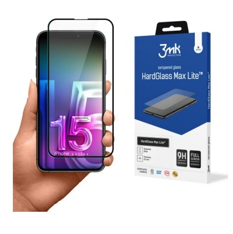 Защитное стекло 3MK Apple iPhone 15 HardGlass Max Lite Black