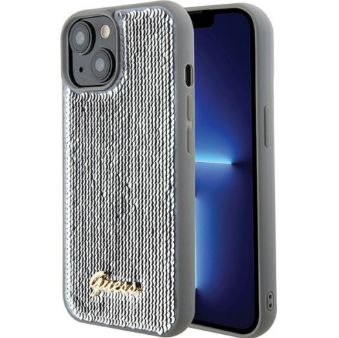 Чехол на заднюю панель Guess - iPhone 15 HC SEQUIN SCRIPT METAL Silver