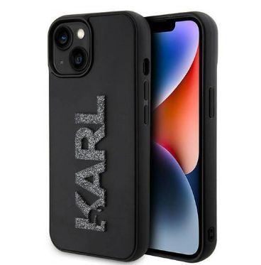 Back panel cover Karl Lagerfeld Apple iPhone 15 HC 3D LOGO GLITTER Black