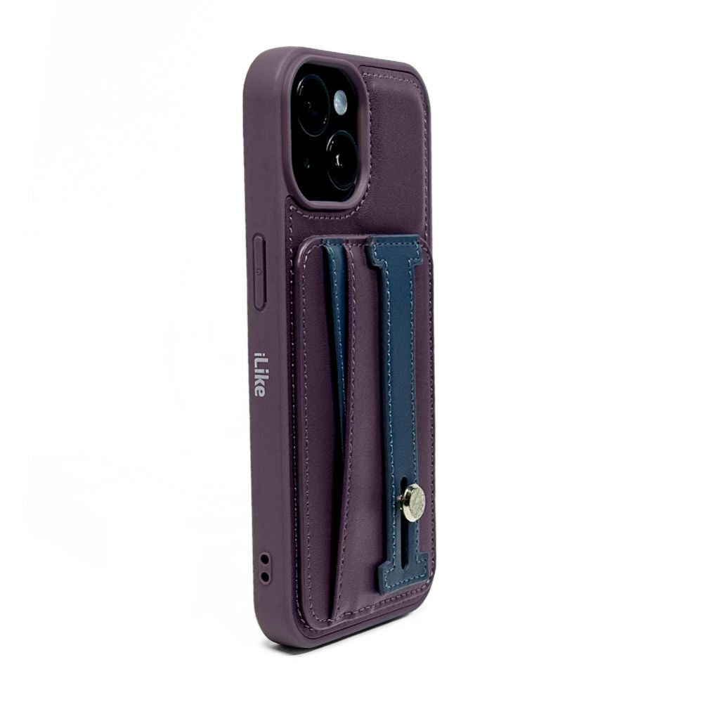 Tagakaaned iLike Apple iPhone 15 LEATHER POCKET STAND COVER Purple