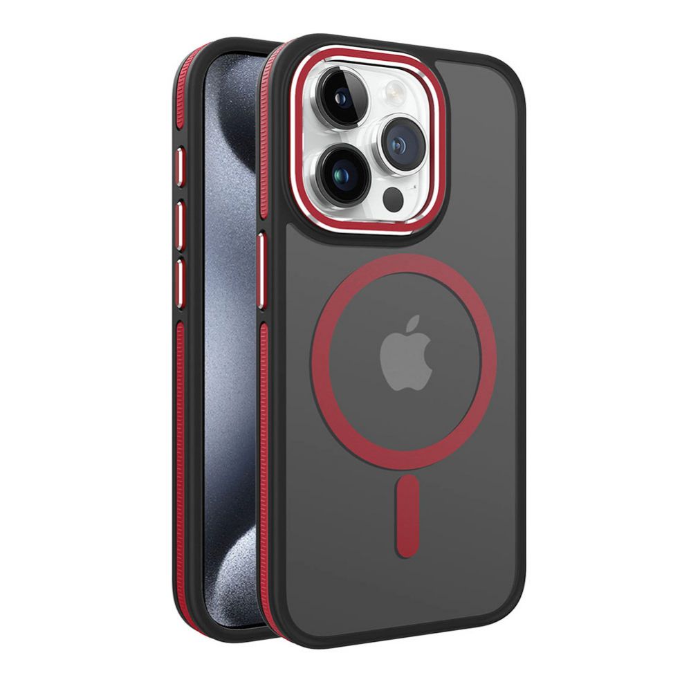 Tagakaaned iLike Apple iPhone 15 Pro Max DUAL METAL FRAME MAGSAFE CASE Red