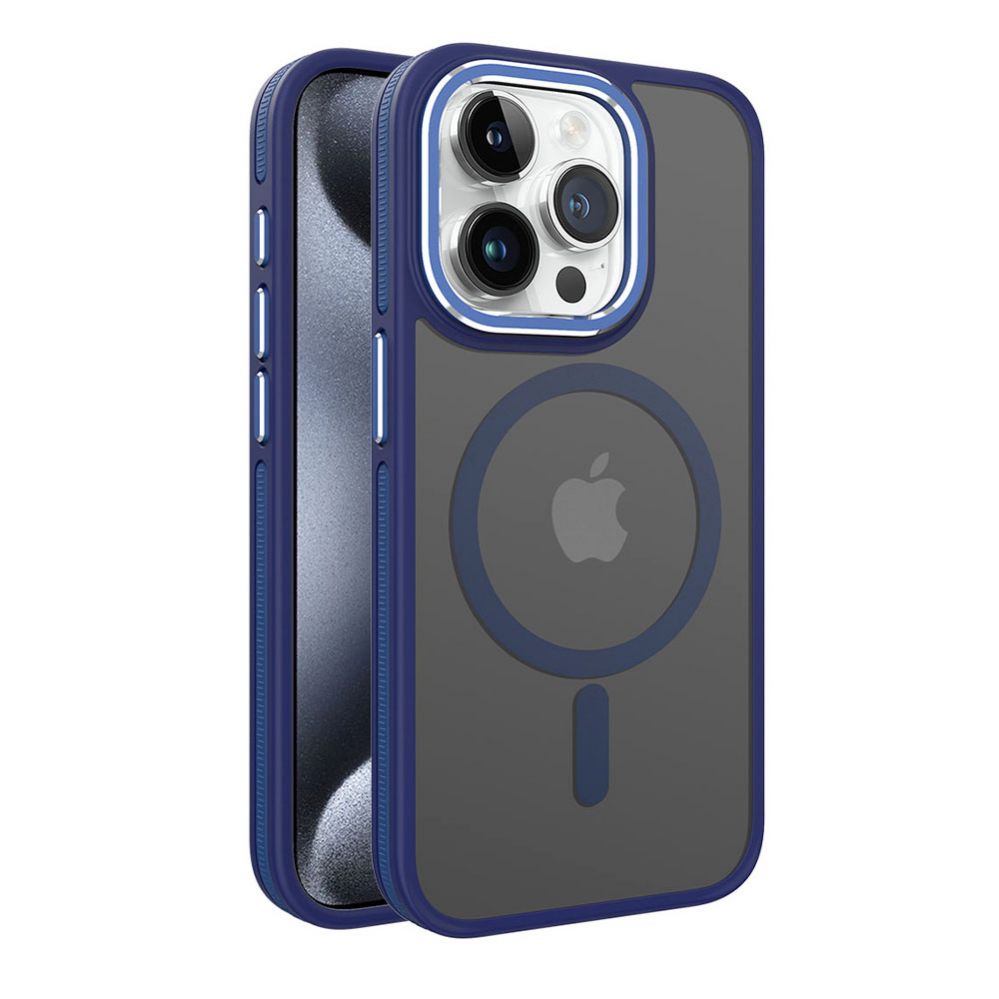 Tagakaaned iLike Apple iPhone 15 DUAL METAL FRAME MAGSAFE CASE Blue
