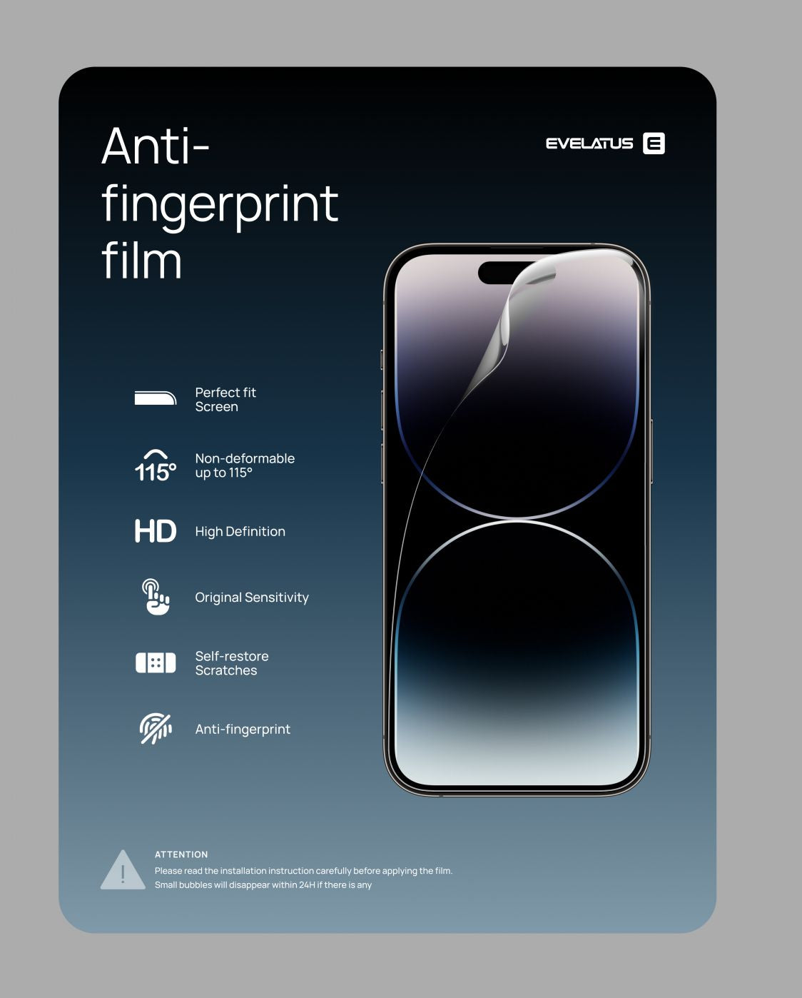 Kaitsekile Evelatus  Premium HD Strong Anti-fingerprint film hydrogel screen protector Clear