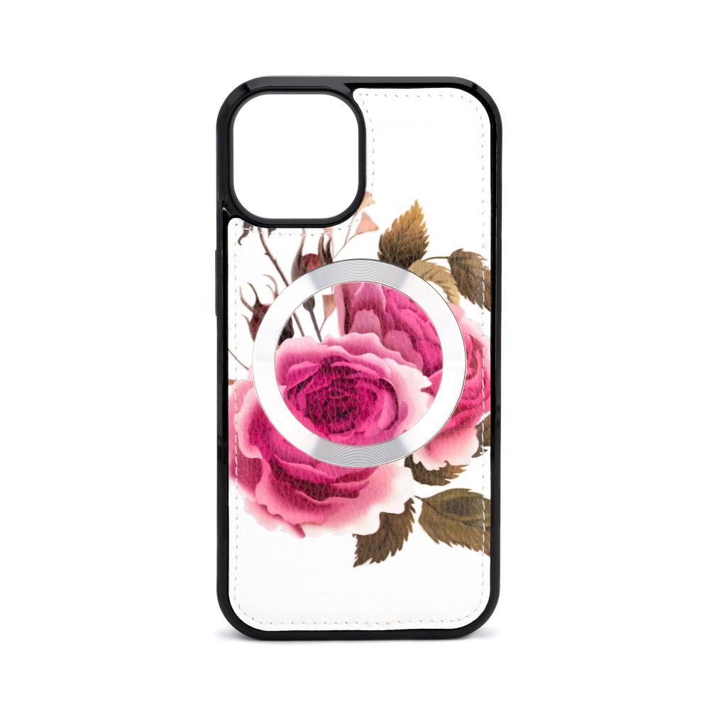 Back panel cover Evelatus Apple iPhone 14 Leather Case Zipper Design Flower White