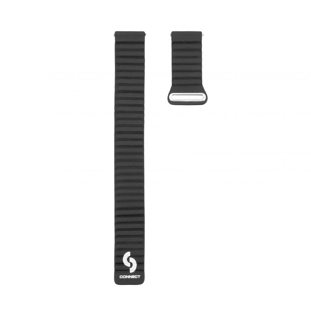 Strap Connect  20mm Flat head Leather - Silicone Loop Magnetic Watch Strap (130mm M/L) Black