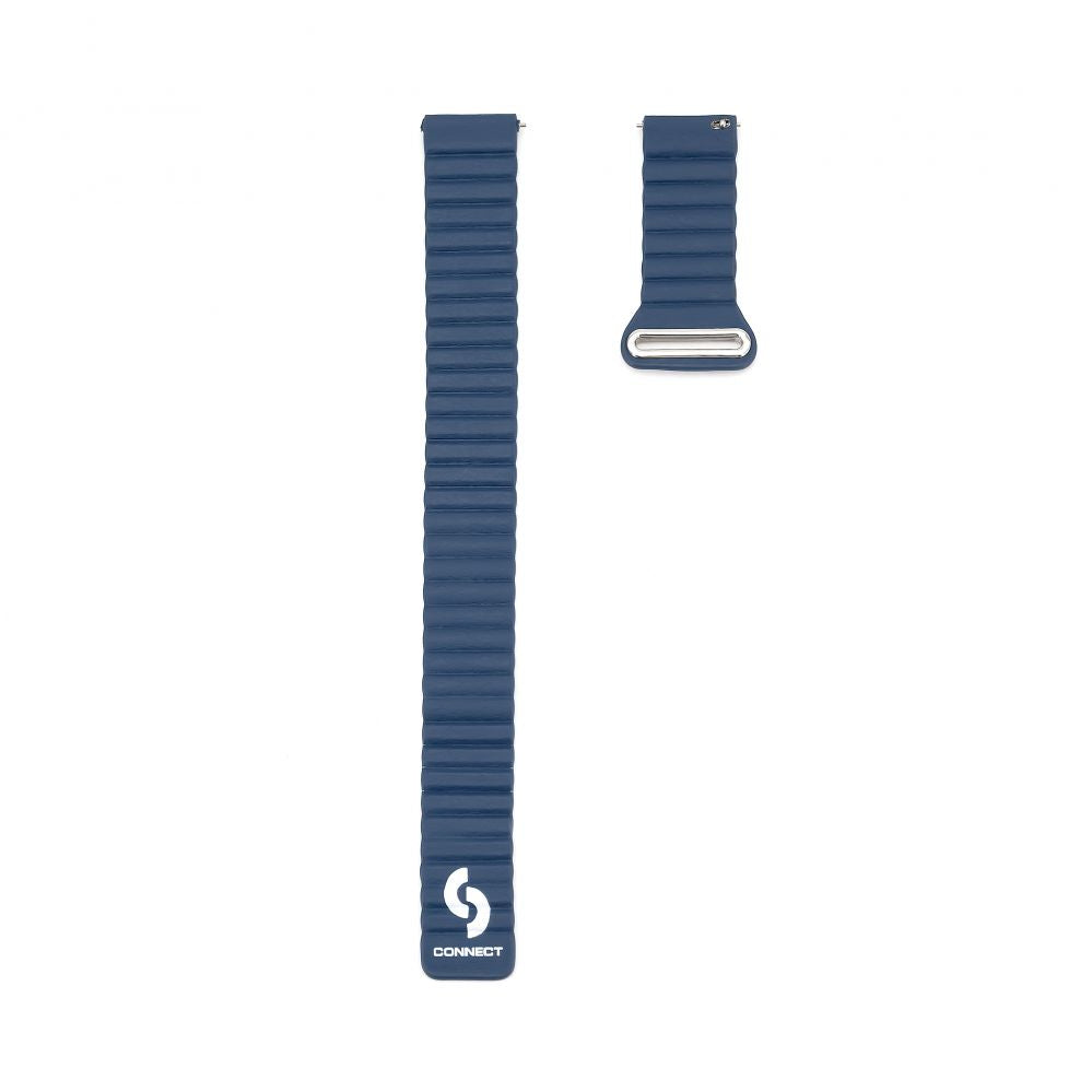 Strap Connect  22mm Flat head Leather - Silicone Loop Magnetic Watch Strap (130mm M/L) Midnight Blue
