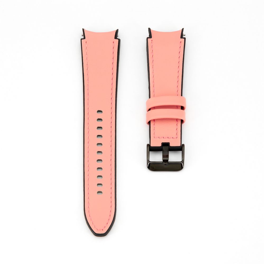 Strap Connect  20mm Silicone Patch Leather Watch Strap (130mm M/L) Pink