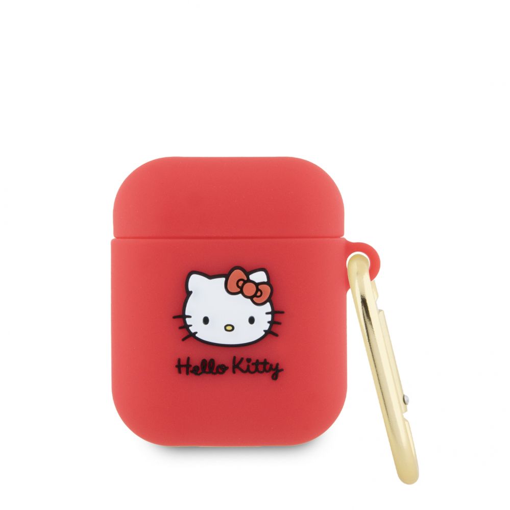 Чехол для наушников Hello Kitty Apple Airpods 1/2 cover Silicone 3D Kitty Head Red