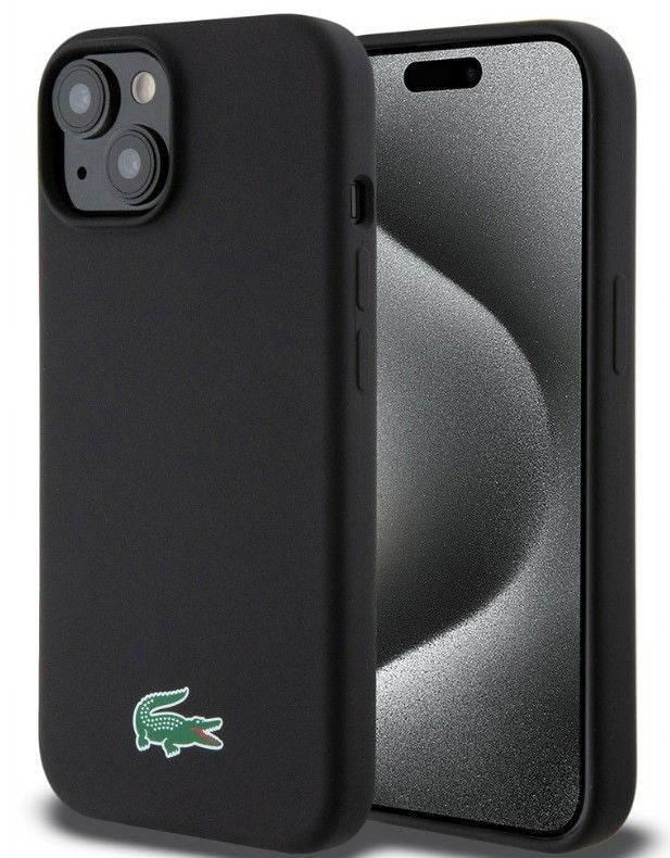 Чехол на заднюю панель Lacoste Apple iPhone 15 6.1 Liquid Silicone Microfiber Croc Logo Magsafe Back Cover Black