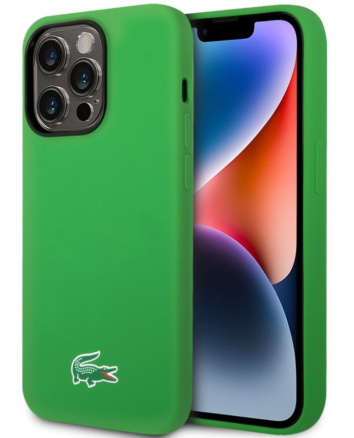 Tagakaaned Lacoste Apple iPhone 15 6.1 Liquid Silicone Microfiber Croc Logo Magsafe Back Cover Green