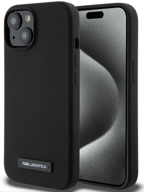 Back panel cover Karl Lagerfeld Apple iPhone 15 Liquid Silicone Plaque MagSafe Case Black
