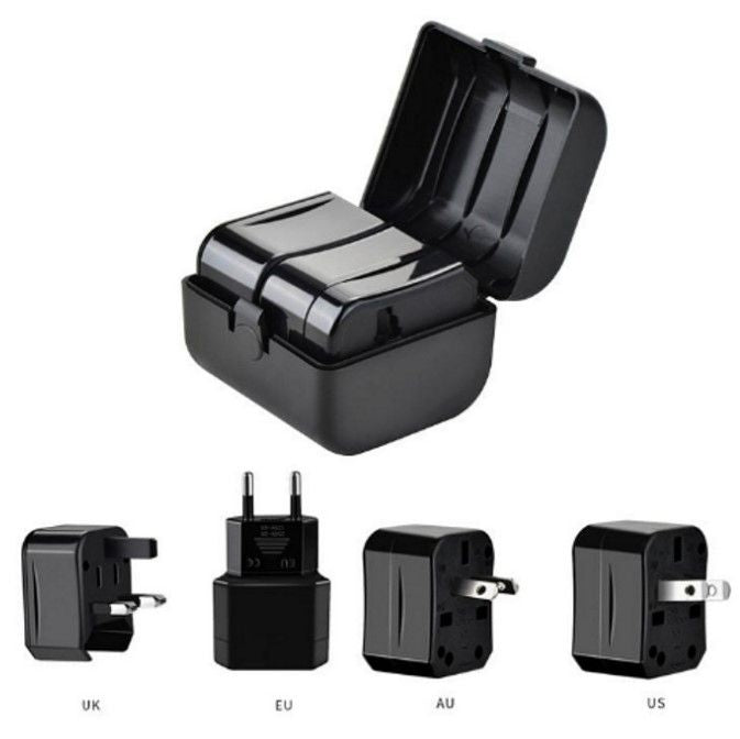 Adaptrid iLike  CP TR1 Network 3in1 Multi-Adapter UK 3-Pin - Euro 2pin - US (USA) - Asia + Storage Case Black