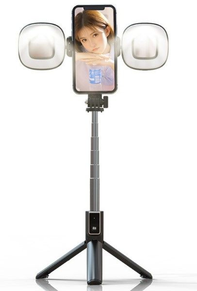 Selfie stick iLike Universal SELFIE MINI HANDLE BLUETOOTH REMOTE CONTROL LED LAMPS Black