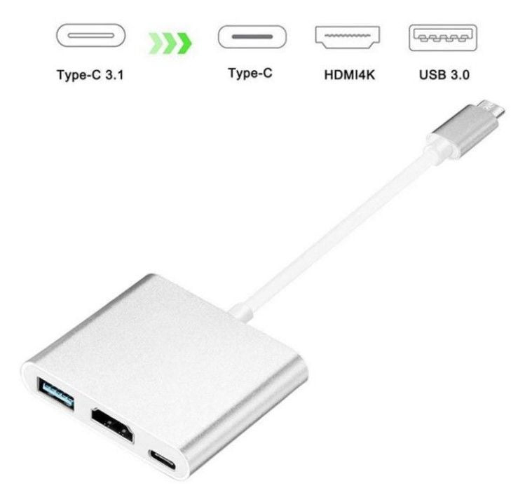 Переходник iLike  HD1 3in1 USB-C (Type-C) Plug to HDMI 4K / USB 3.0 / USB-C Female Audio & Video Cable Adapter Silver