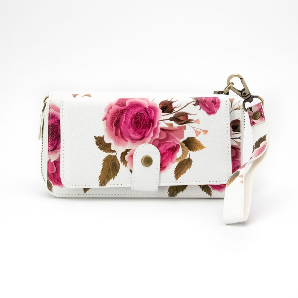 Universaal mobiiltasku Evelatus Universal Wallet Zipper Design Flower White