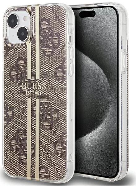 Tagakaaned Guess - iPhone 15 brown hardcase IML 4G Gold Stripe Brown