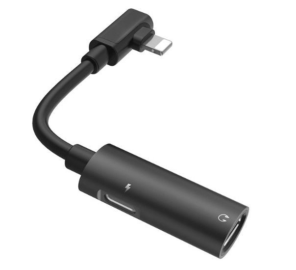 Üleminek Hoco  Dual Lightning Cable Audio Converter To Lightning Headset Plug + Lightning Charger Plug Juodas Black