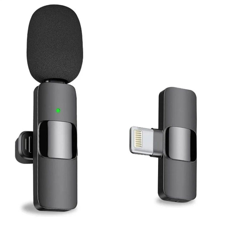 Mikrofon CP  K9 Mini Lightning Smartphone Wireless clip clear sound microphone noise cancell (5.7x1.5cm) Black