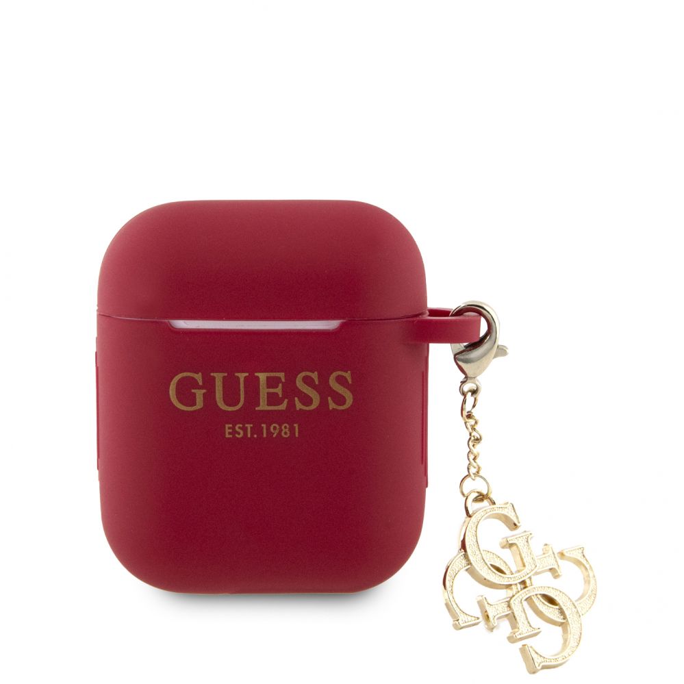 Чехол на заднюю панель Guess Apple Airpods 1/2 Case Silicone Classic Logo Gold With 4G Charm Magenta
