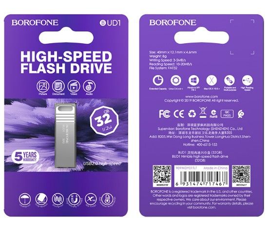 Flash drive Borofone  PENDRIVE BUD1 NIMBLE USB 2.0 32GB Silver