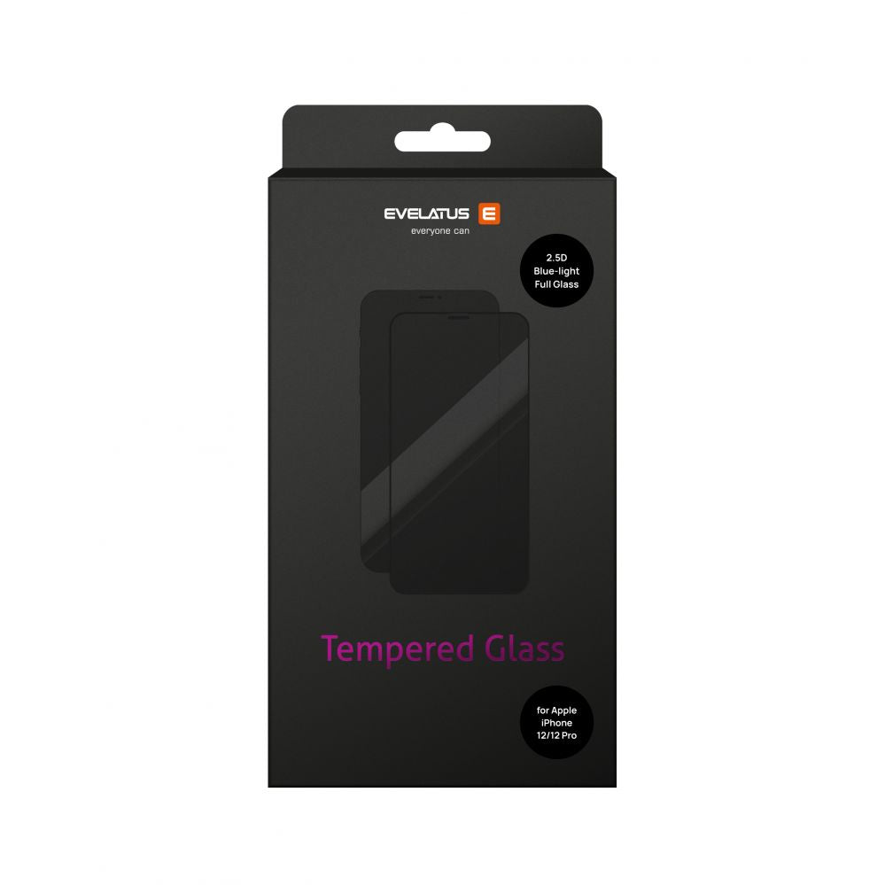 Protective glass Evelatus Apple Apple iPhone 12 /12 Pro Anti-Blue 2.5D Full Cover Japan Glue Glass Anti-Static