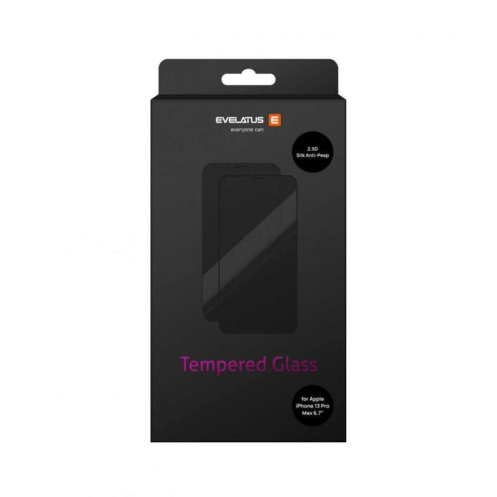 Protective glass Evelatus Apple iPhone 13 Pro Max 6.7' Privacy 2.5D Silk Full Cover Japan Glue Anti-Static Black
